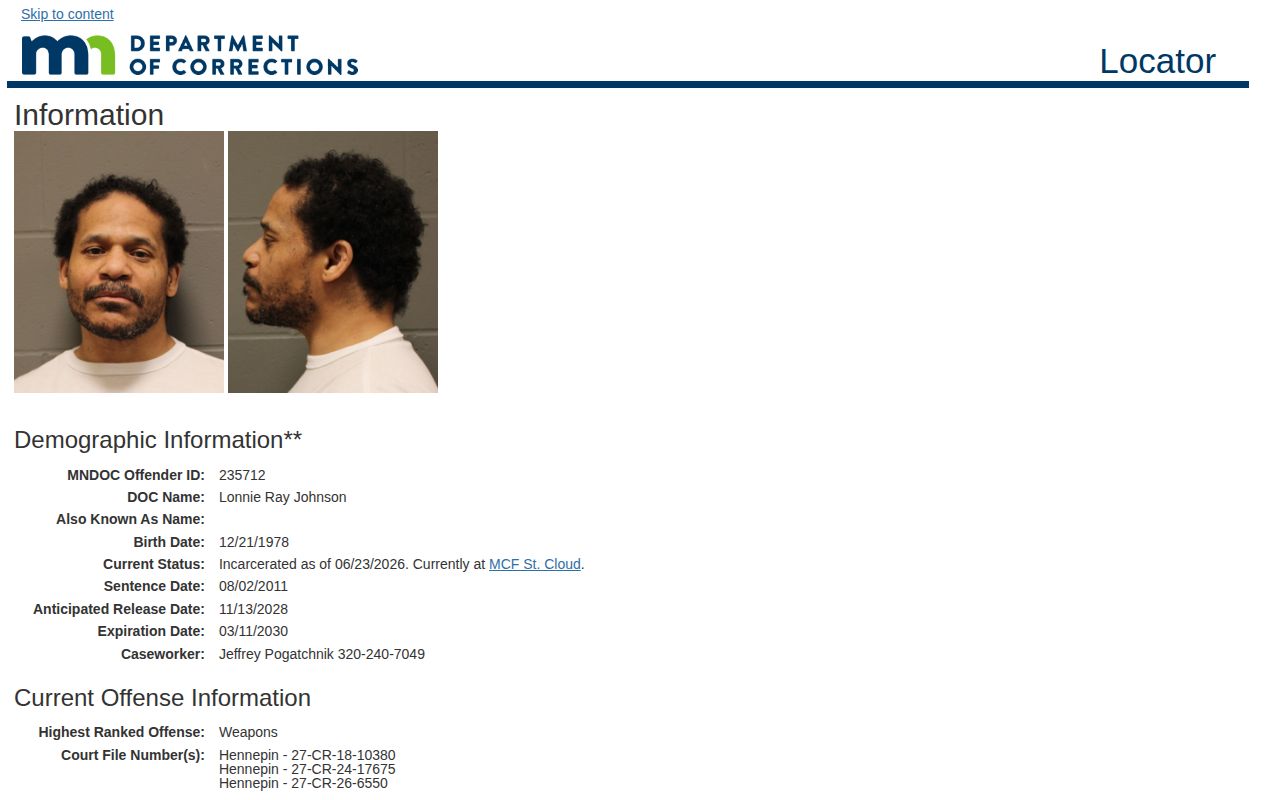 MNDOC Anticipated Release Date field for a Swift County inmate lookup