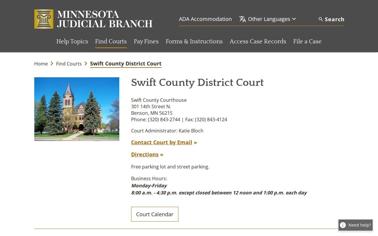 Swift County Jail release record court verification page