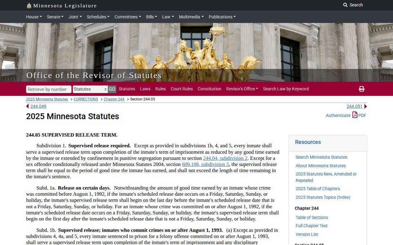Minnesota weekend rule for Swift County state-prison release dates