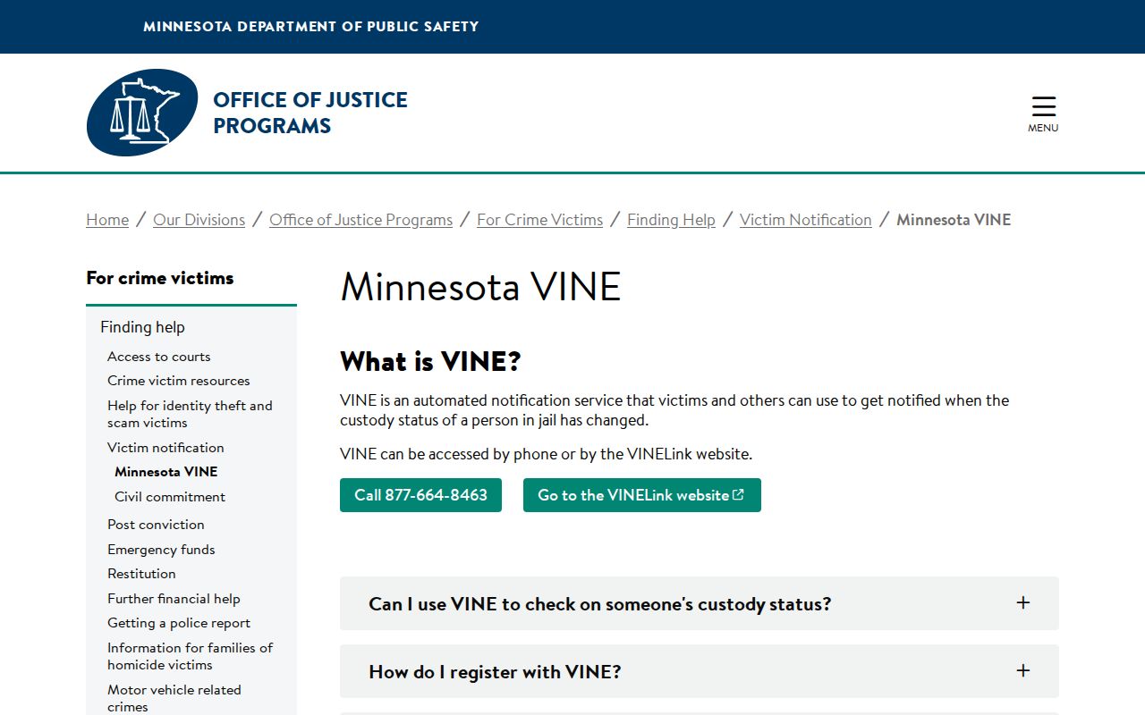 Minnesota VINE information for a Swift County release check